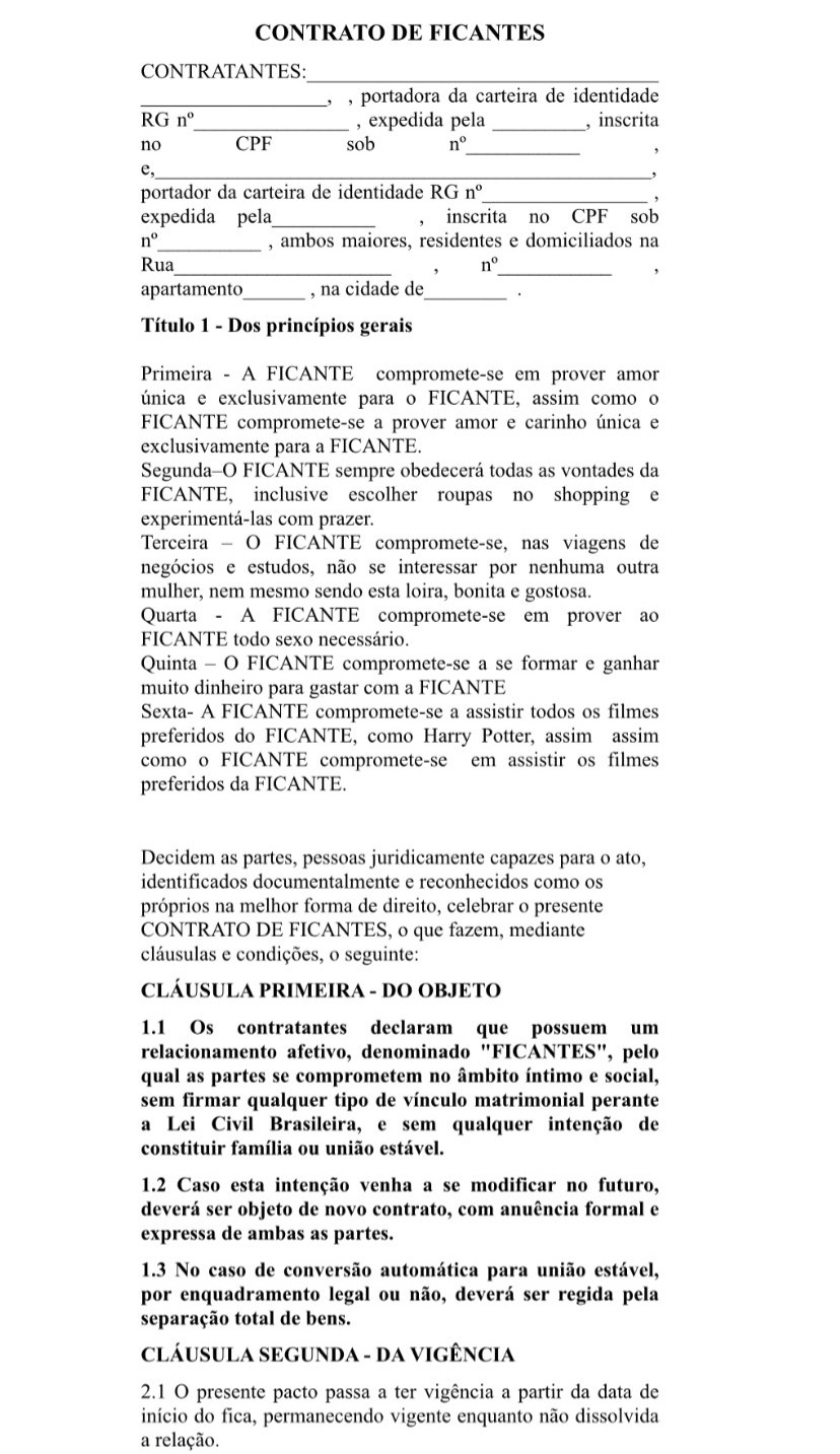 Advogado faz 'contrato de ficante' com cláusula que proíbe traição e exige  sexo